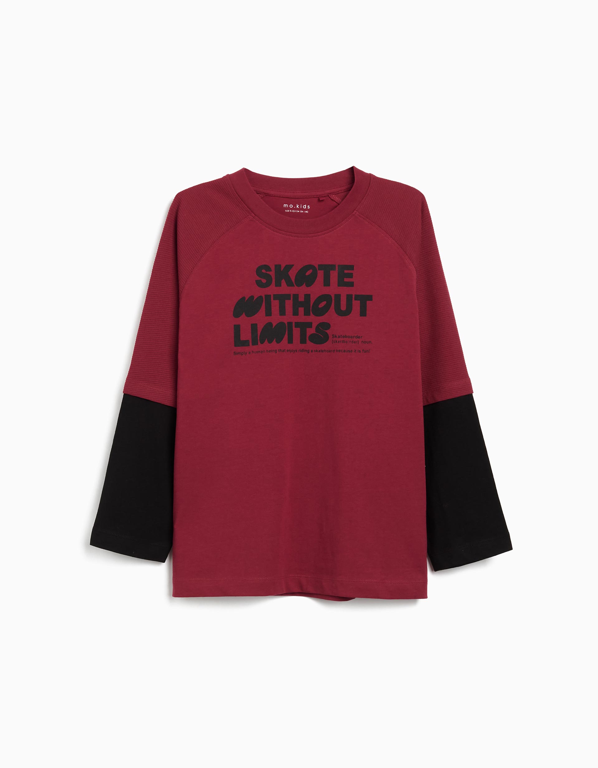 T-shirt de Manga Comprida Estampado, Menino, Vermelho Escuro