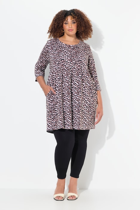 Longshirt, Leomuster, A-Linie, Rundhals, 3/4-Arm