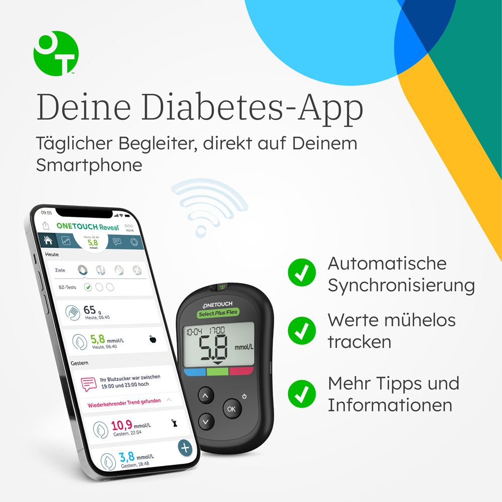 OneTouch Select Plus Flex® Diabetes Starter-Set mmol/l, 40 Teststreifen, 40 sterile Lanzetten, 1 Stechhilfe