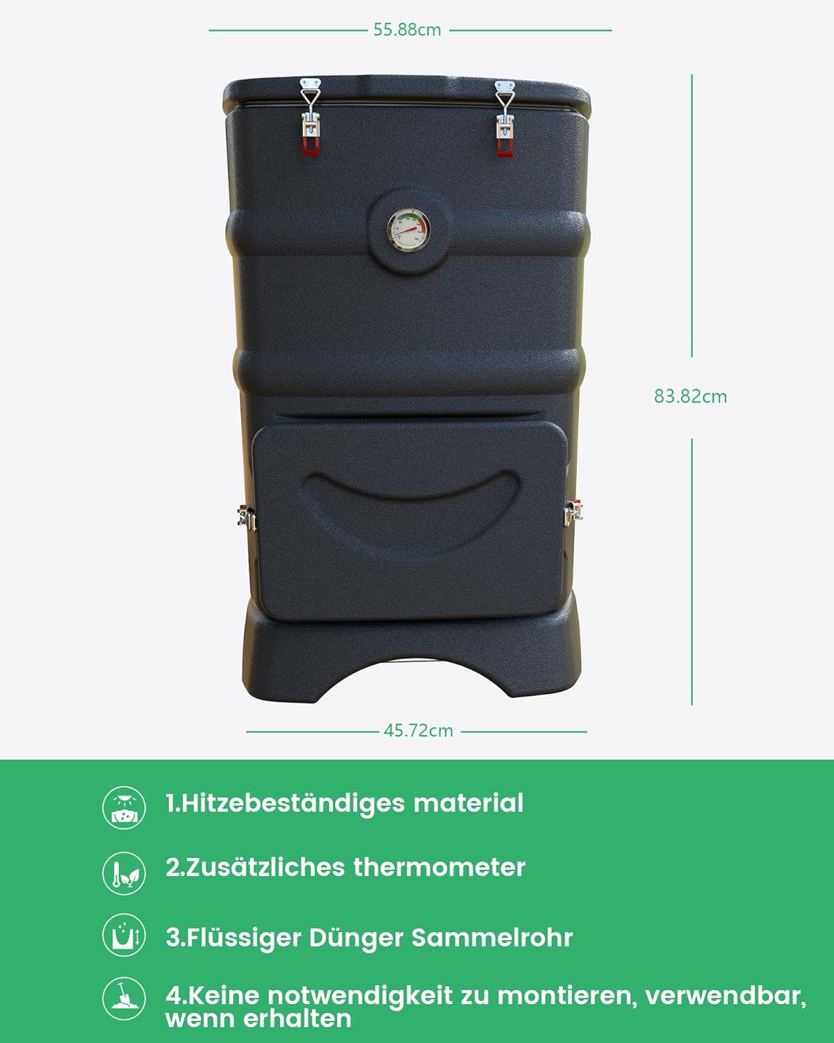 Thermischer Komposter 110L – Isolierter Garten-Kompostbehälter mit Wärmespeicherfunktion, beschleunigter Kompostierung, großer Öffnung und Sammelsystem für Flüssigkeit