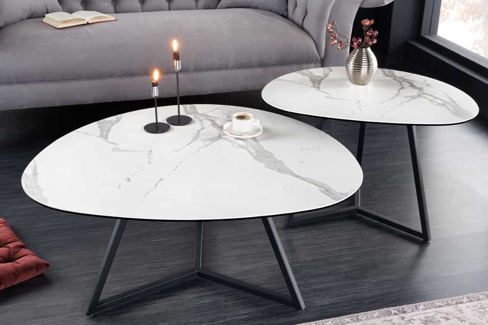Moderner Couchtisch MARVELOUS 70cm weiß Marmor Keramik made in Italy