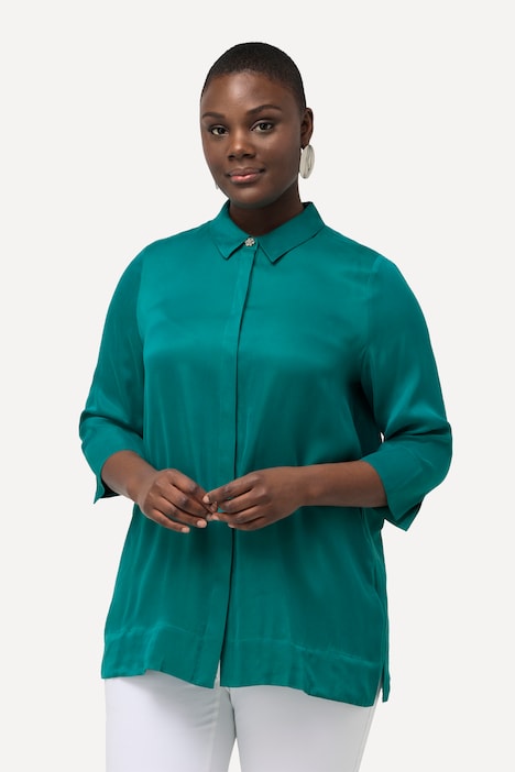 Bluse, Cupromix, Boxy, Hemdkragen, 3/4-Arm