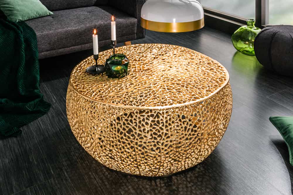 Filigraner Couchtisch LEAF 80cm gold Metall handmade Blatt-Design