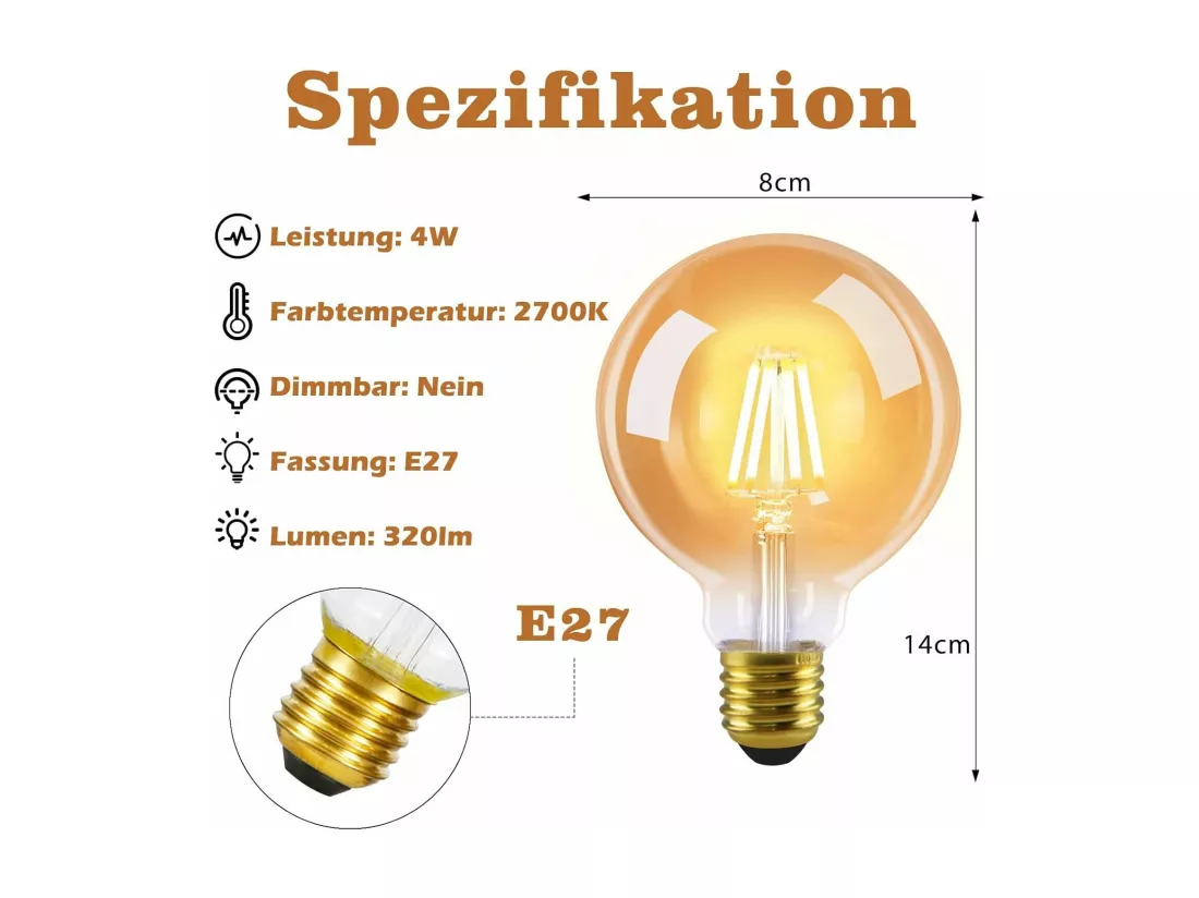 NETTLIFE Pack de 6 ampoules LED E27 lampe vintage - ampoules à filament blanc chaud G80 2700K 4W Edison idéales pour hôtel maison café bar