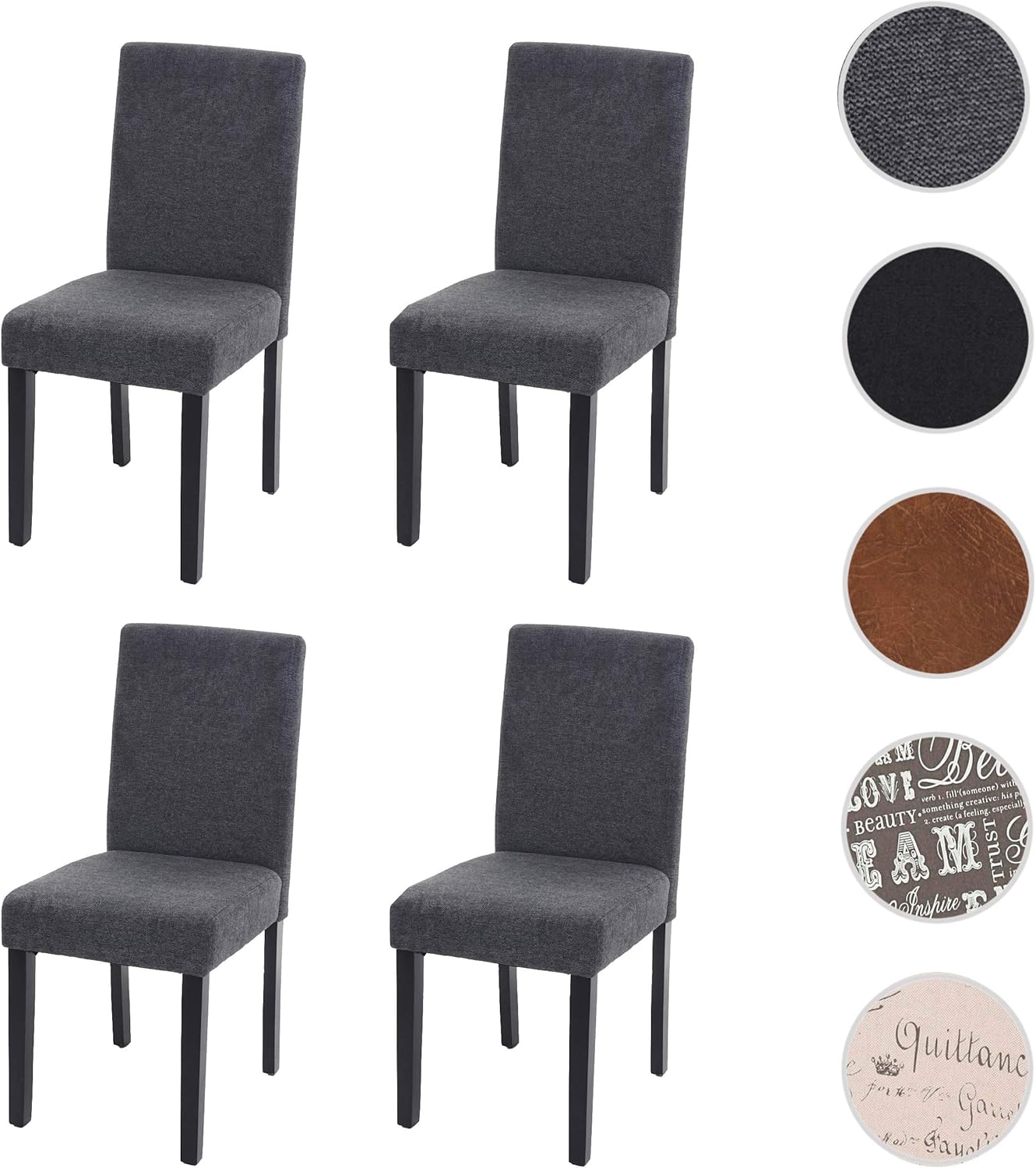 Mendler 4er-Set Esszimmerstuhl Stuhl Küchenstuhl Littau - Textil, anthrazitgrau, dunkle Beine