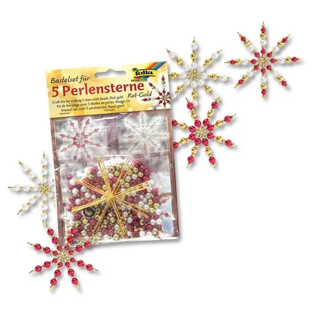 Folia Bastelset Perlensterne, rot/gold/perlweiß