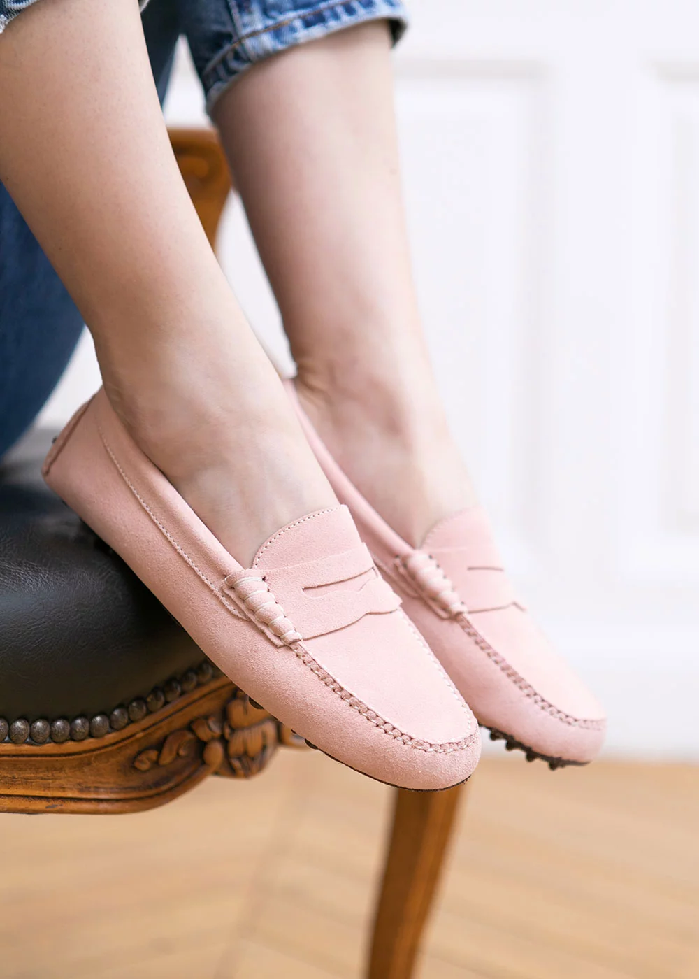 MOCASSIN BUCK DRIVER VELOURS POUDRE