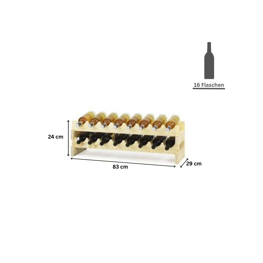 PROREGAL Wijnrek Vinoteca Flex HxBxD 24 x 83 x 29 cm 16 Flessen Massief grenenhout Natuurlijk Onbehandeld