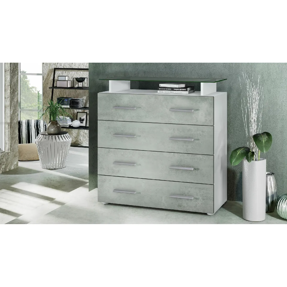 MPC Commode Blanc Mat et Gris Béton