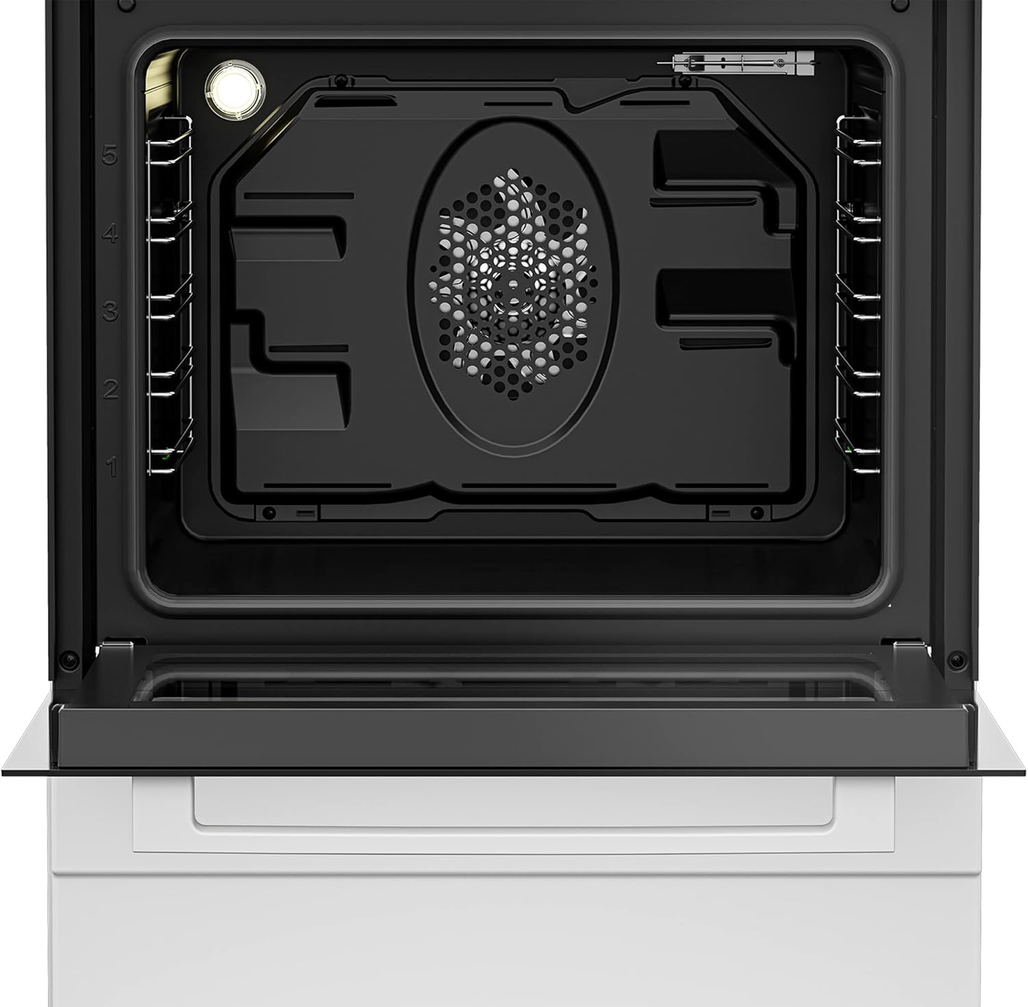 Beko FSM67320GWS Freistehender Elektroherd, 72l Nutzvolumen, 8 Heizarten, 5 Einschubebenen, Glaskeramik Kochfeld, 4 Kochzonen, Elektronikuhr, Energieeffizienzklasse A, leichte Reinigung, Weiß