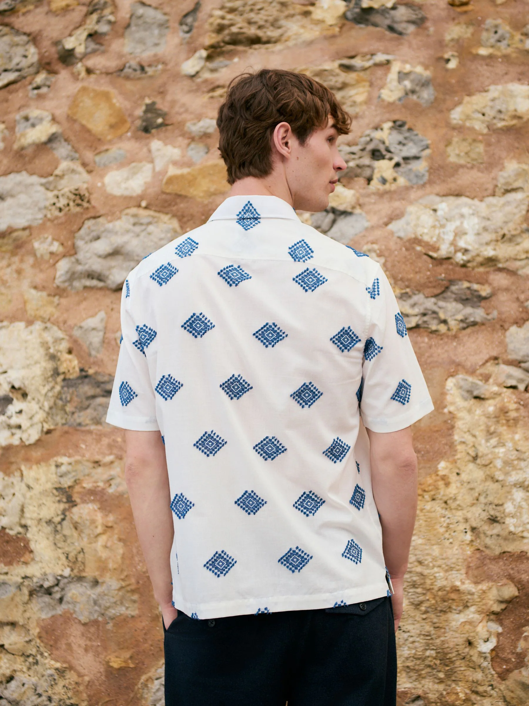 Ecru - Embroidered Pattern Short Sleeve Shirt