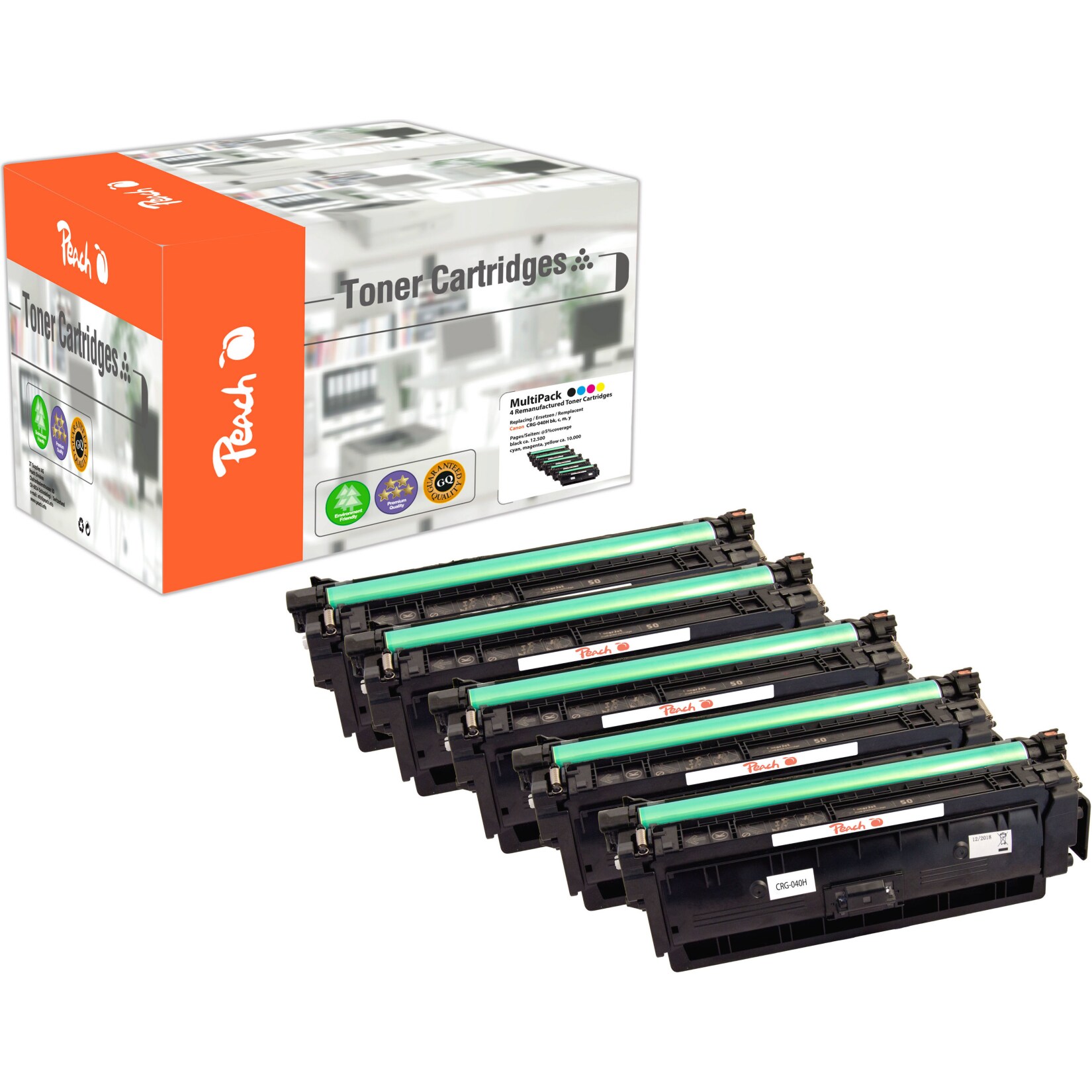 Peach PEACH H040H 5 Toner XL (2*bk, c/m/y) ersetzt Canon CRG-040H, 0461C002*2, 0459C002, 0457C002, 0455C002 für z.B. Canon ISensys LBP -710 Cx (wiederaufbereitet)