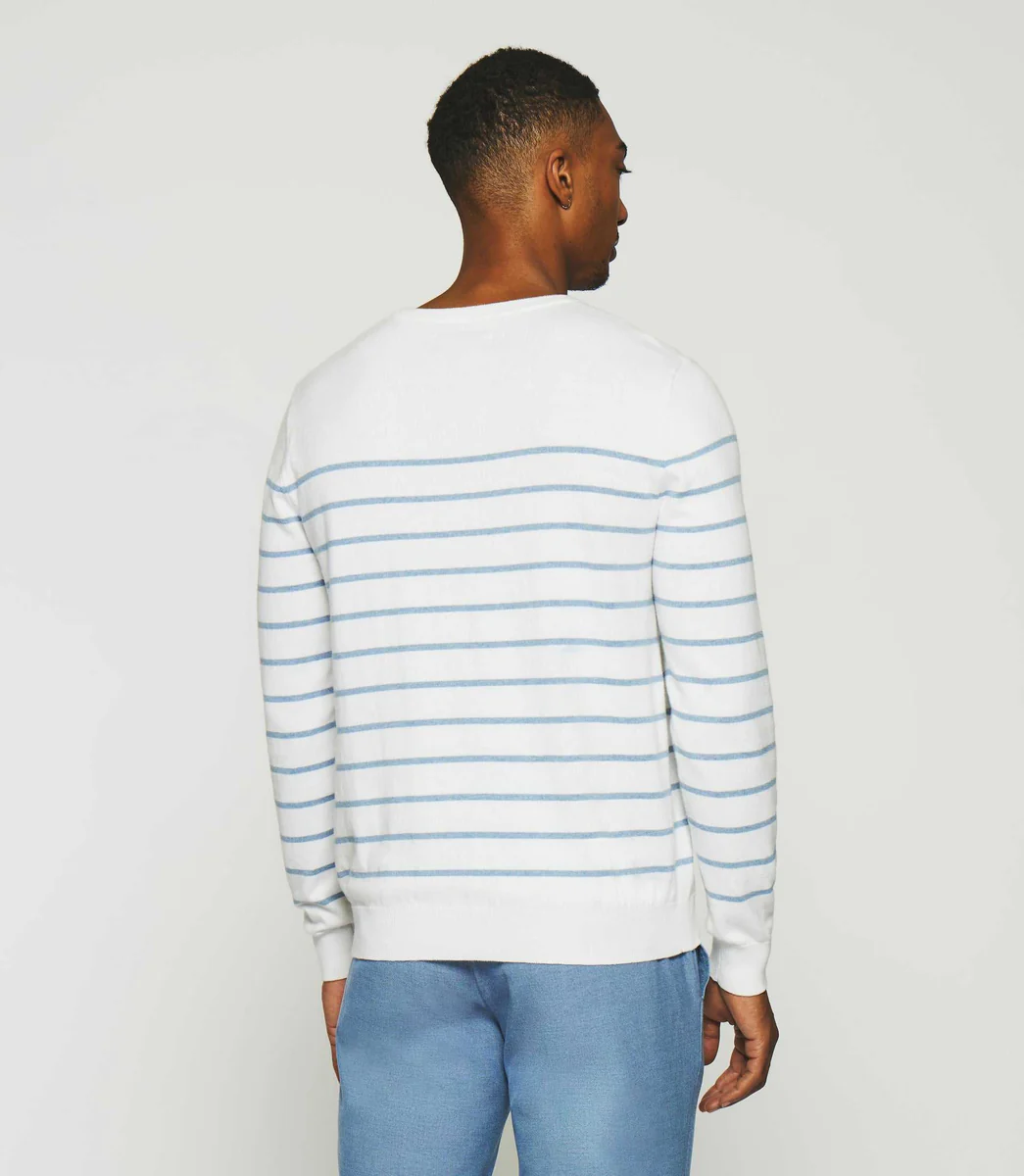 Pull marinière en coton cachemire écru et ciel DAYMON