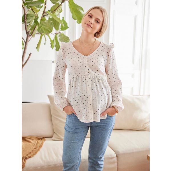 Vertbaudet Blusa Estampada às Bolas Especial Gravidez e Amamentação Cru 48