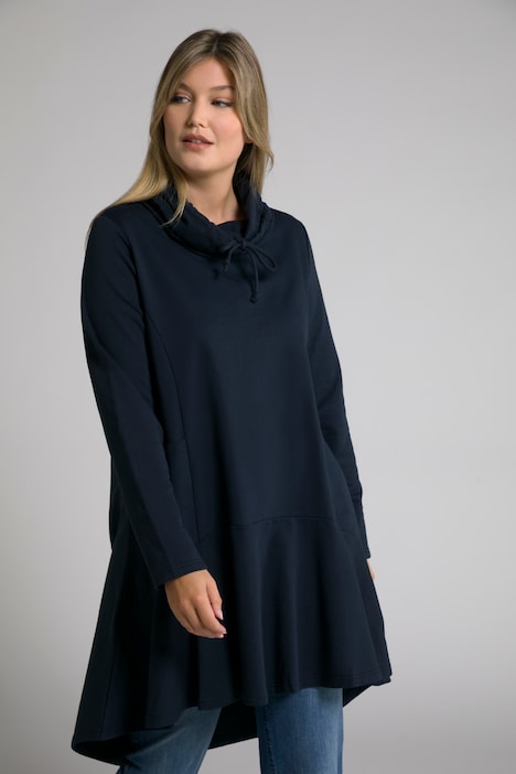 Longsweater, hinten länger, A-Linie, Stehkragen, Langarm