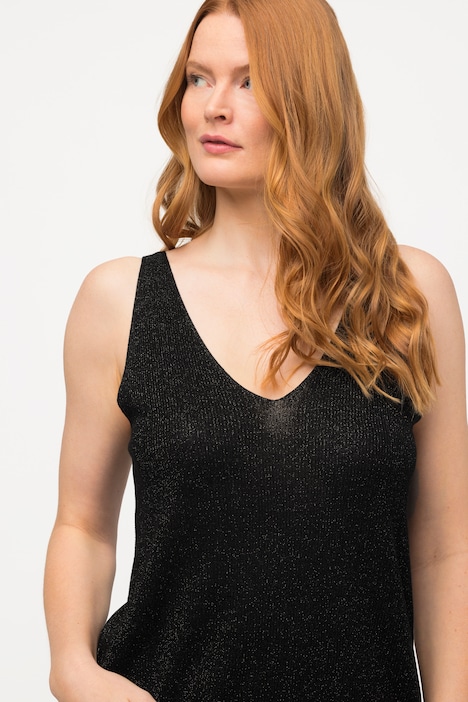 Stricktop, Metallic-Rippstrick, V-Ausschnitt, ärmellos