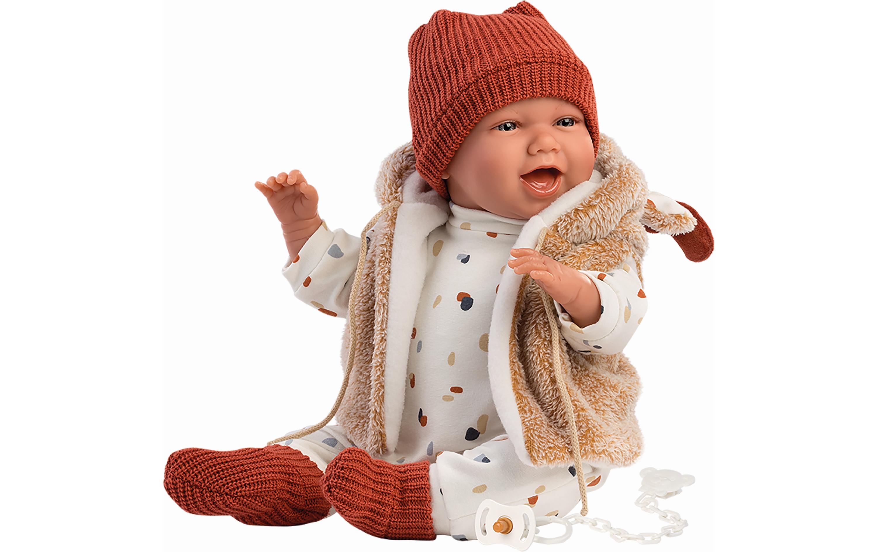 Babypuppe Mimi mit Kapuzenweste 42 cmBabypuppe mit blauen Augen und weichem Körper