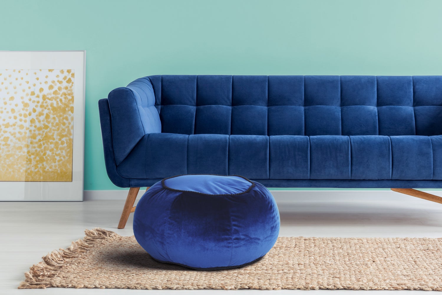 Poefkruk, fluweelzacht, oosters design, blauw, rond, Ø 65 cm