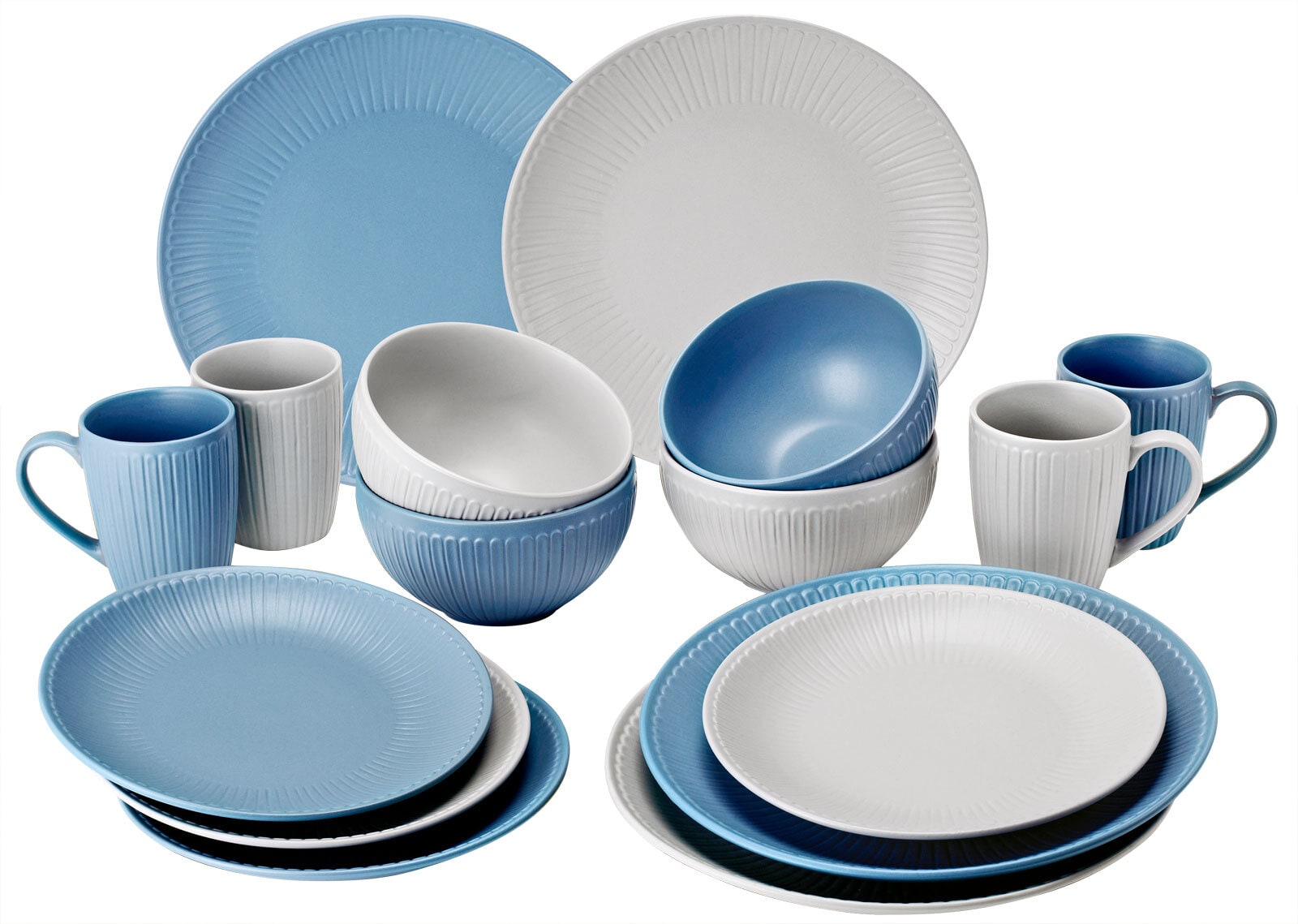 Kombiservice Leif 16 tlg. Steingut grau blau