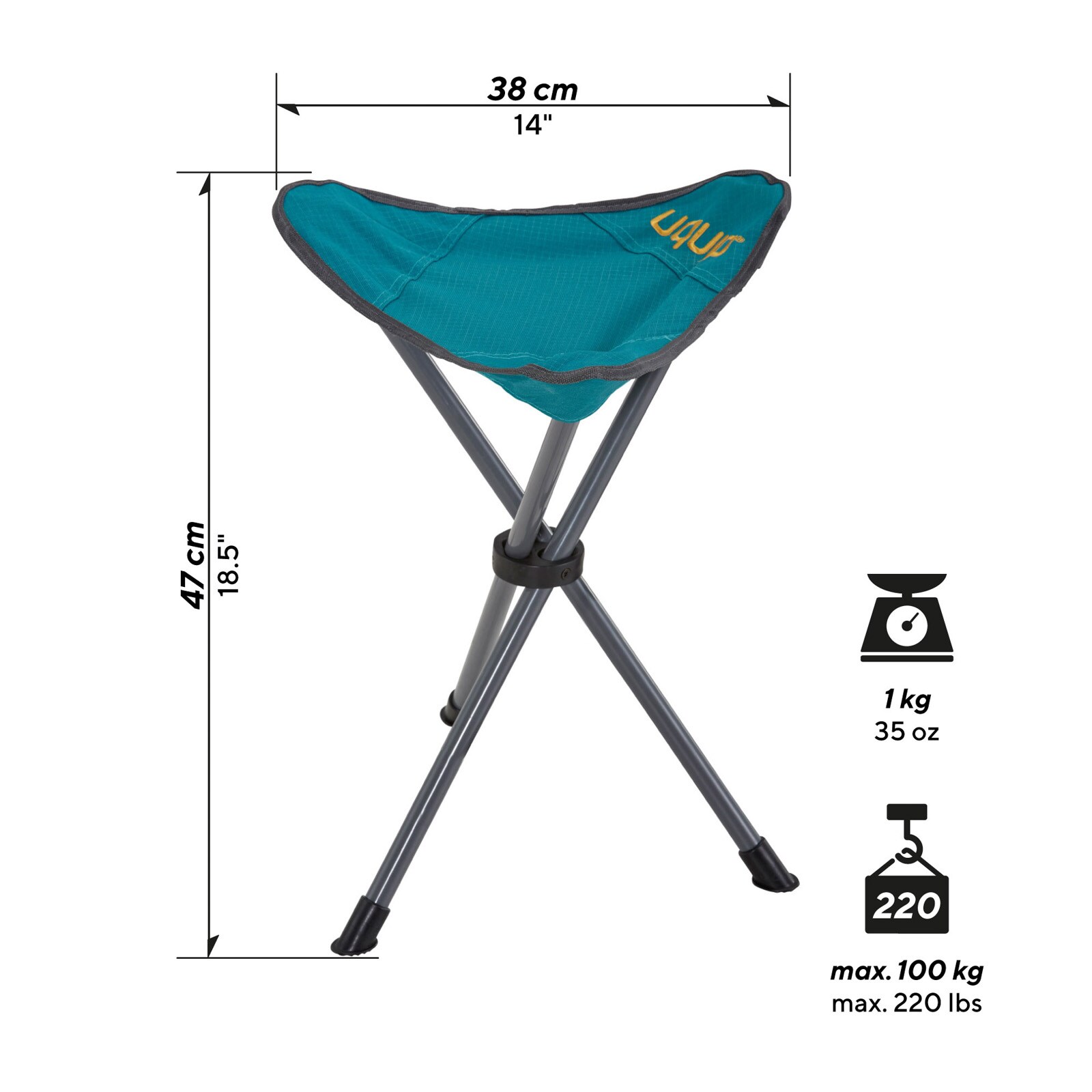 UQUIP Dreibeinhocker Darcy XL Falthocker Campinghocker Faltbar Leicht 100 kg Farbe: Blue/grey