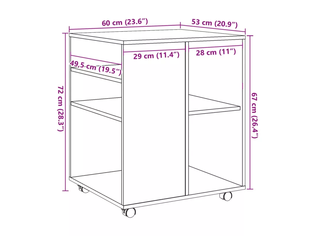 Armoire à roulettes vieux bois 60x53x72 cm bois d'ingénierie