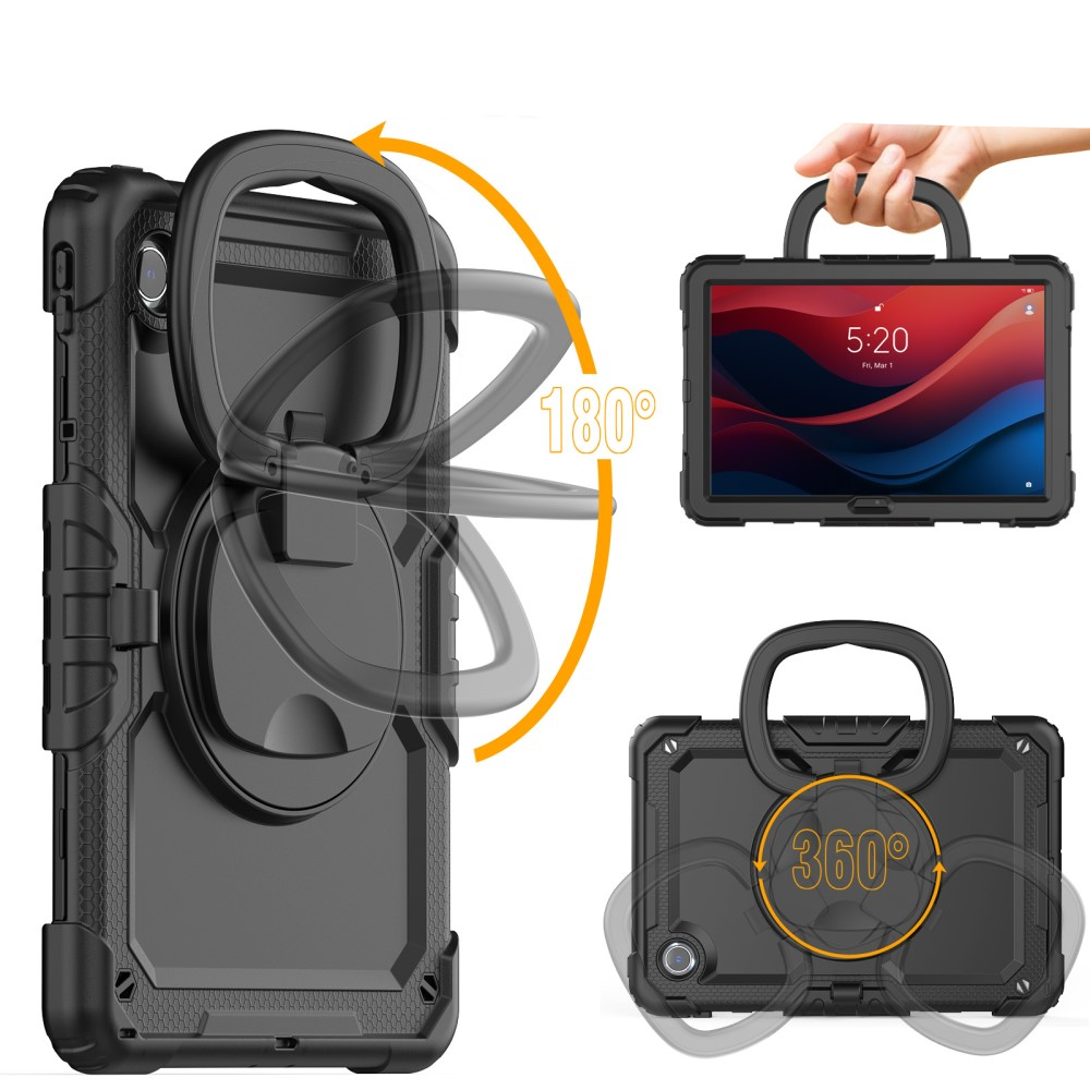 Lenovo Tab Tab M11 (1. Gen.) Hybrid Outdoor Silikon Case Hülle mit Aufsteller und Schultergurt - Schwarz
