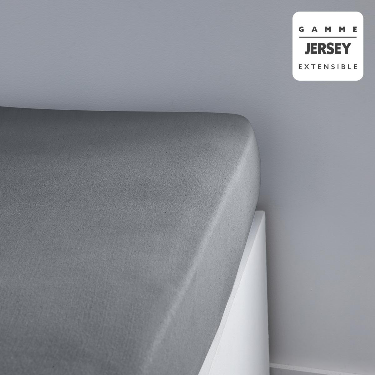 DRAP HOUSSE JERSEY 140X200CM ACIER