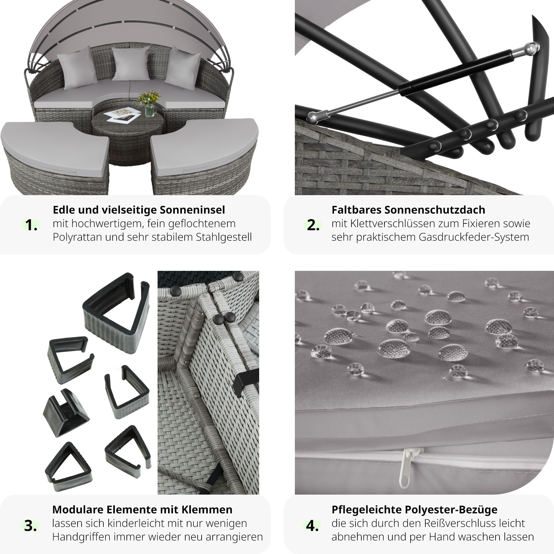 tectake® Rattan Sonneninsel, widerstandsfähig, klappbares Sonnendach, variabel aufstellbar