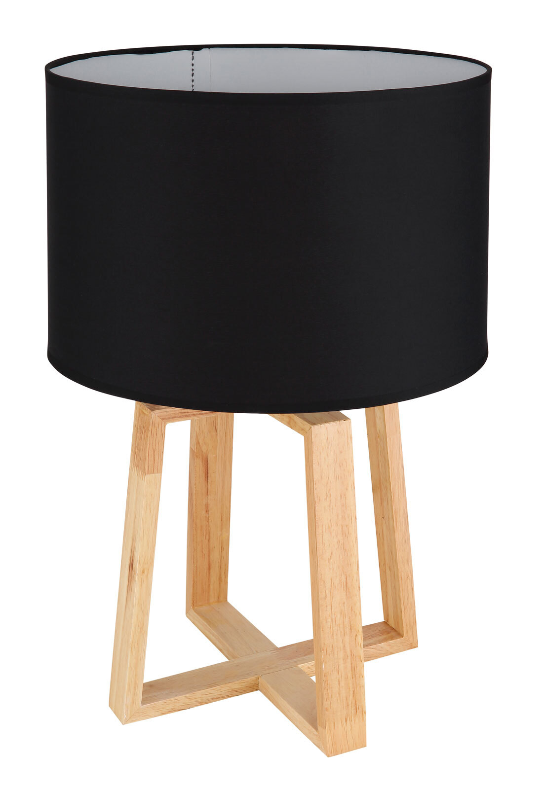 GLOBO Retrofit Tischlampe MORITZ 45 cm Holz /Schirm schwarz