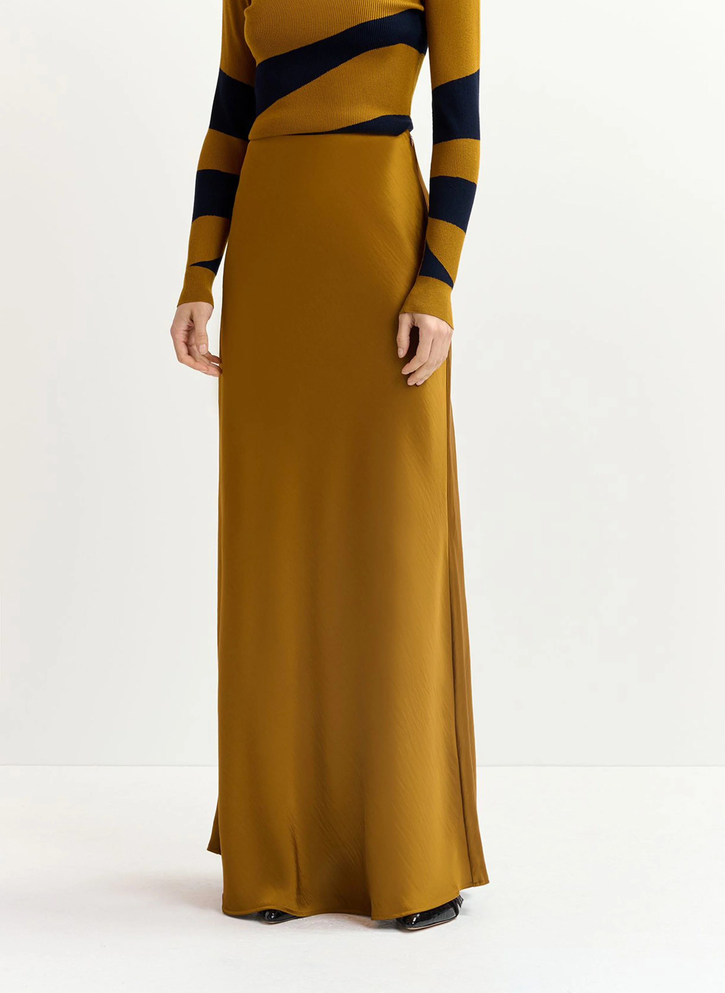 GIADA - Jupe longue en satin | Marron