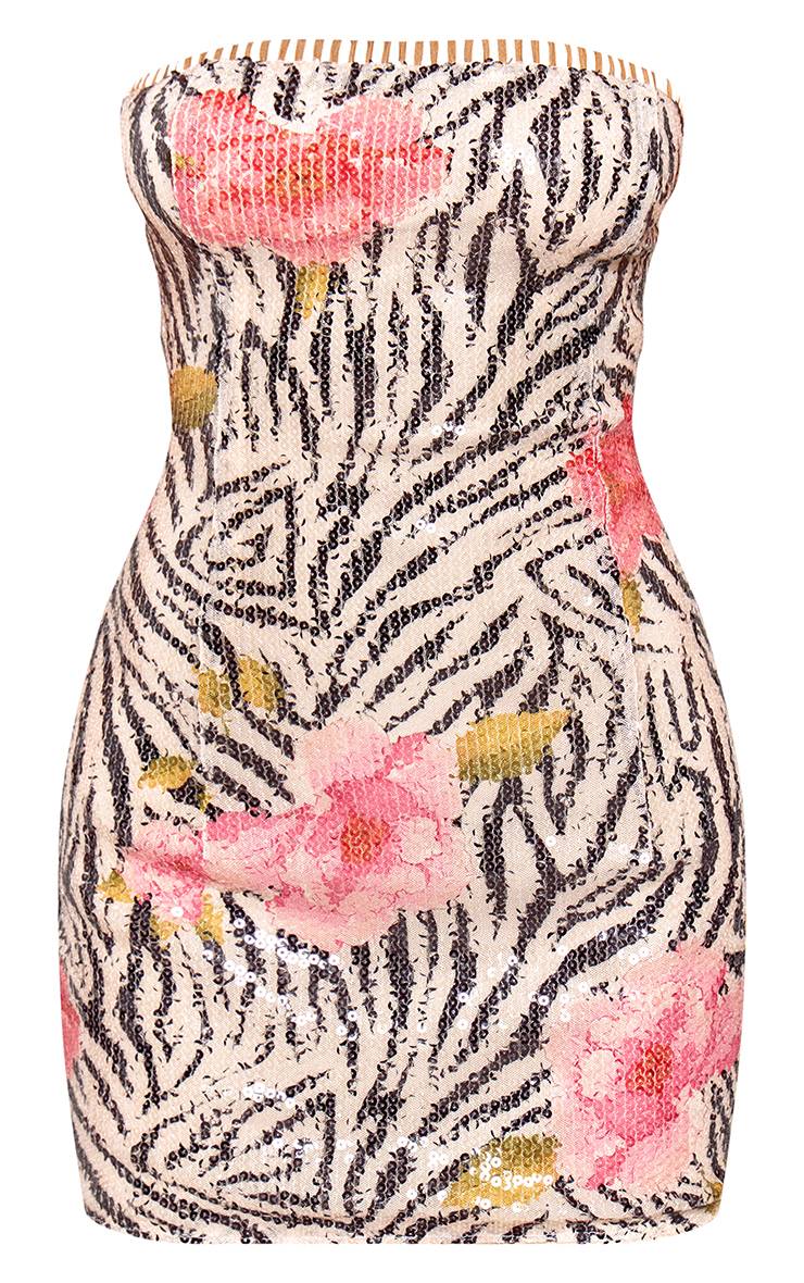 Noir Robe Mini Bandeau À Sequins Imprimé Zèbre