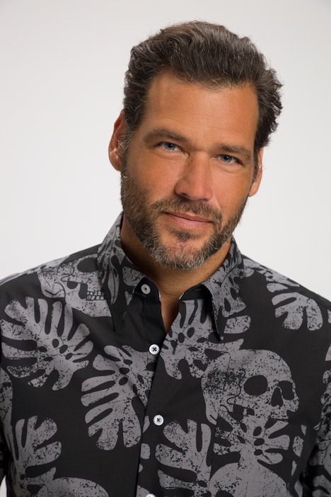 Hemd, Motorrad, Halbarm, Buttondown-Kragen, Modern Fit, Totenkopf Print