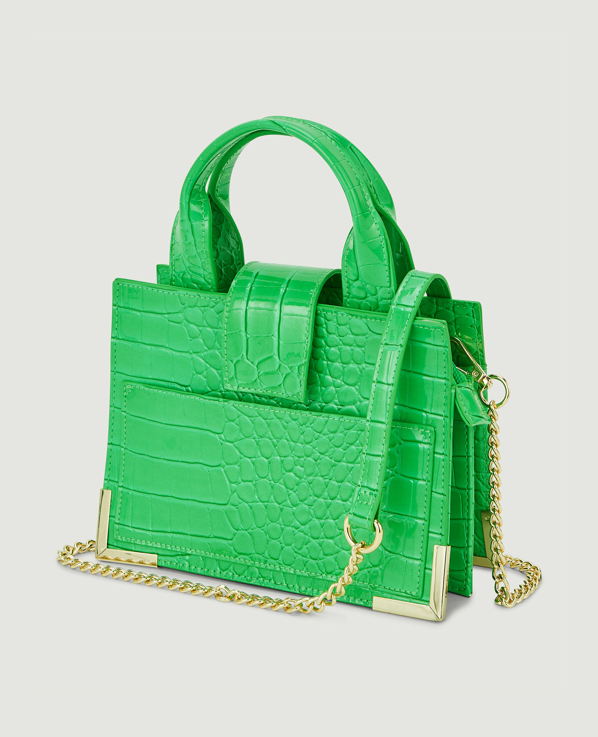 Sac boxy effet croco verni - Vert