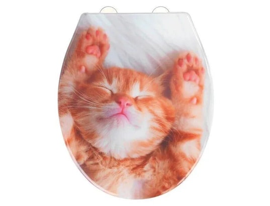 WENKO - Abattant wc chaton - bois - blanc et orange