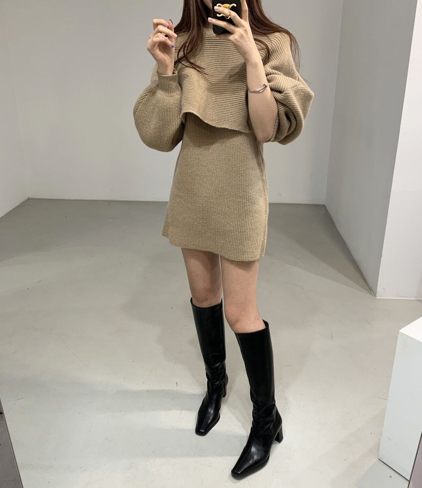 Odestra - Set: coltrui met cropped patroon + mouwloze gebreide mini-jurk