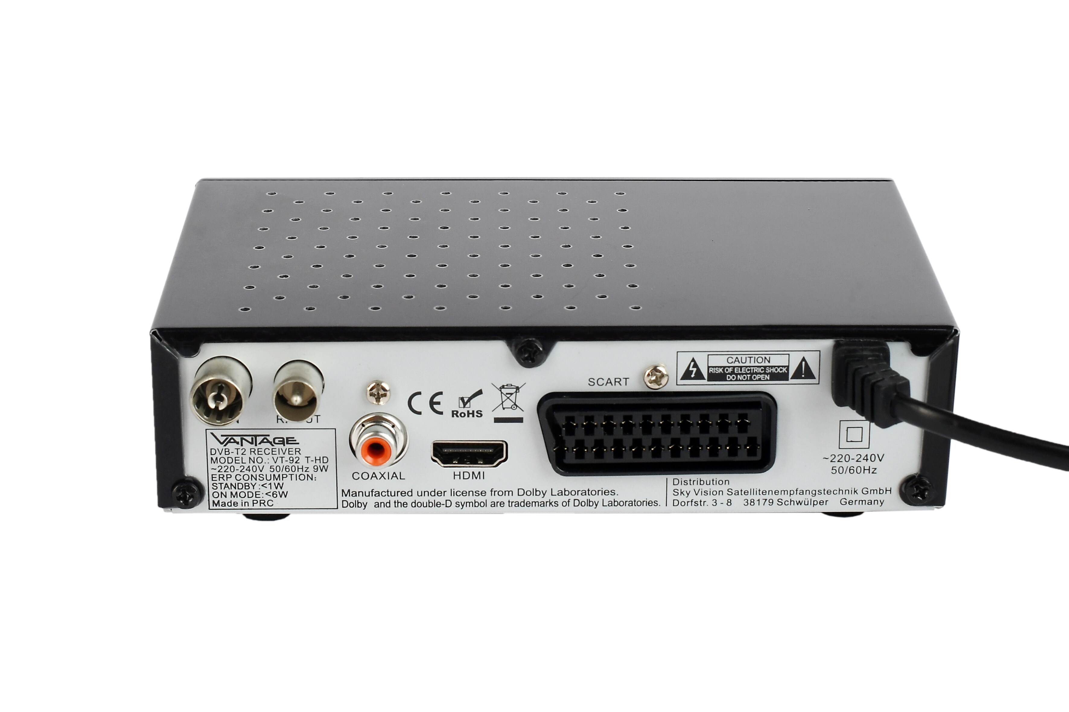 Vantage VT-92 DVB-T2 Receiver, Full HD 1080p, HDMI und SCART
