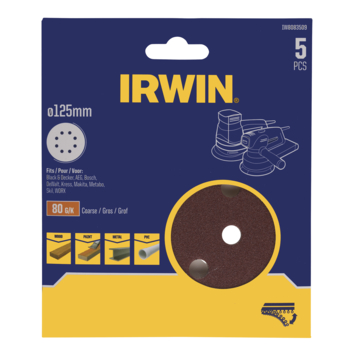 Irwin schuurschijf rond Ø125 mm zelfhechtend K80, 5 stuks