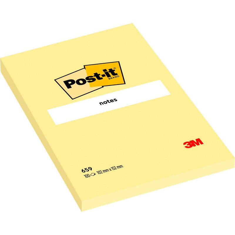 Bloc-notes repositionnables jaunes uni Post-It 102 x 152 mm - bloc de 100 feuilles