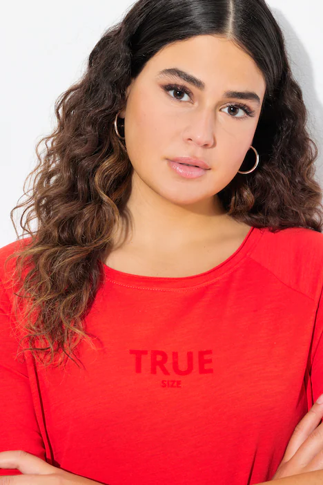 Shirt, Ringel, Rundhals, Halbarm, offenkantig, neon rot