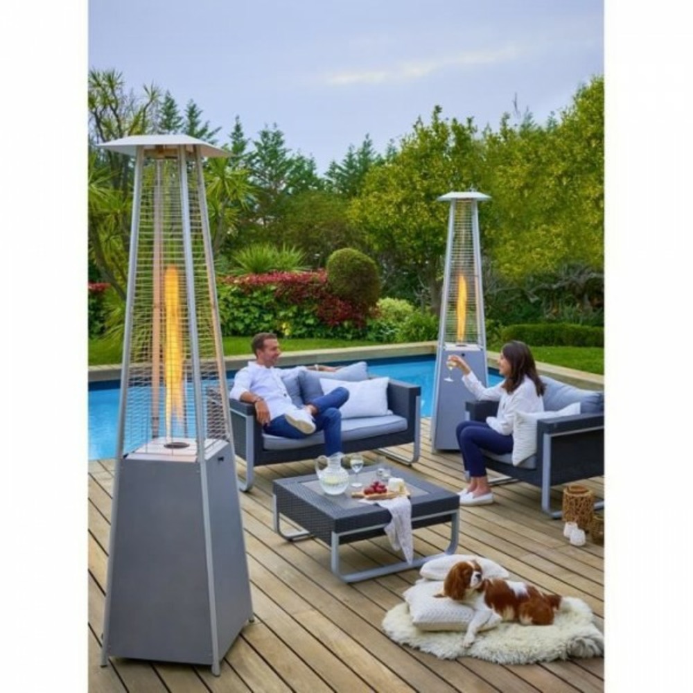 Chauffage extérieur gaz - pyramide - gris - housse de protection incluse
