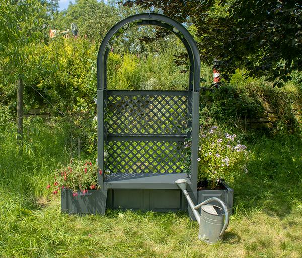 KHW Kunststoff-Gartenbank mit Rosenbogen