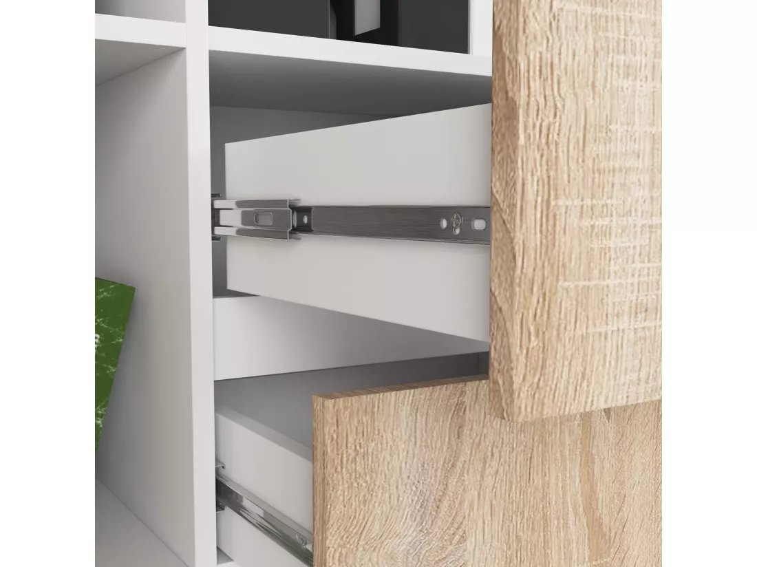 Bibliothèque de bureau AKORD R15 Blanche 80 cm 1 porte 2 tiroirs façade Chêne Sonoma mat 7 étagères 80x35x180 cm