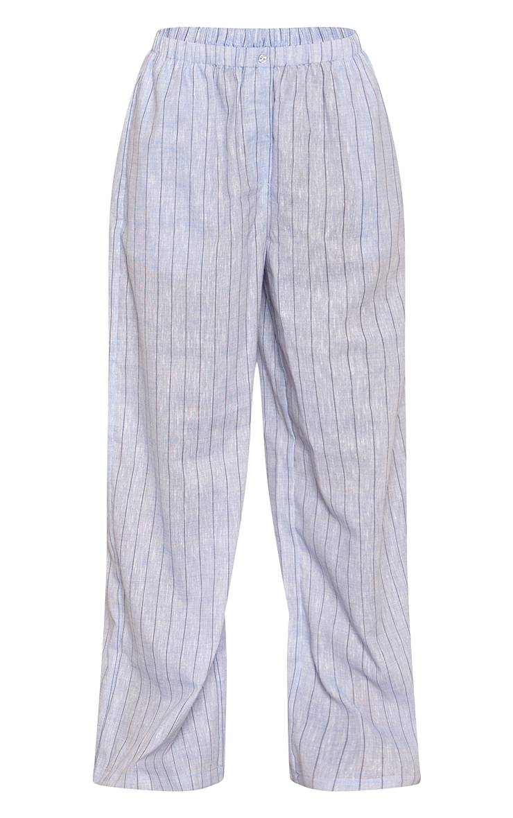 Bleu Pantalon Large Rayé À Taille Basse Coordonné