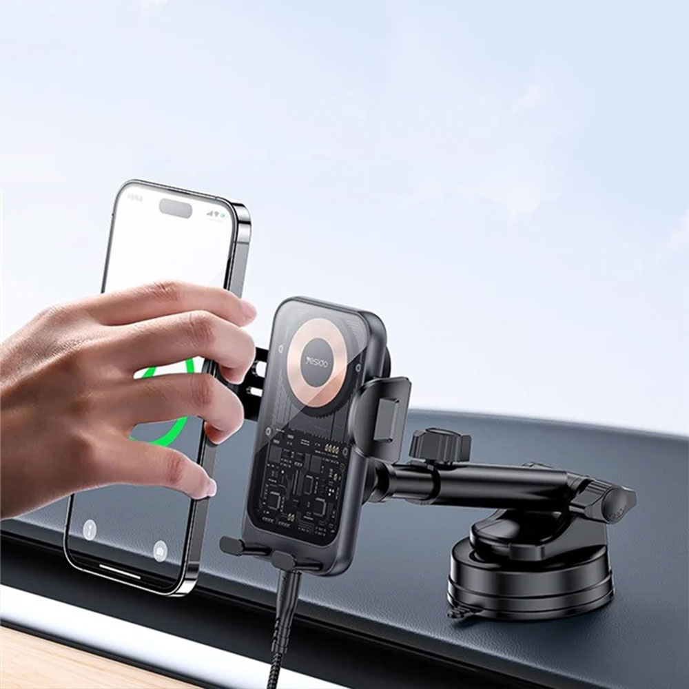 (15W) Qi Wireless Charger Auto KFZ Smartphone Teleskoparm Halterung Ladegerät mit Saugnapf - Schwarz