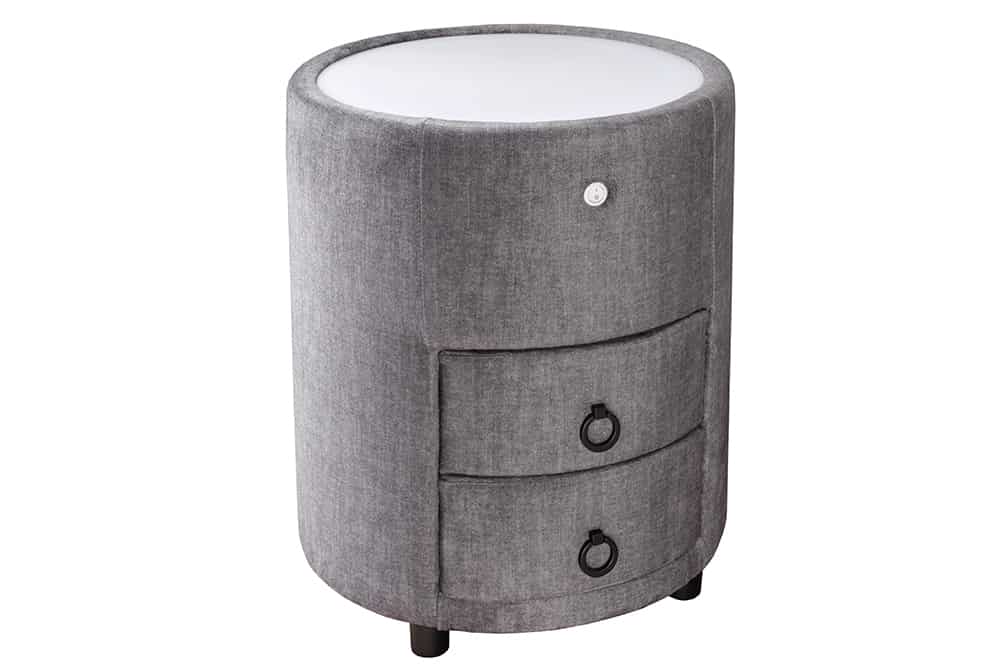 Runder Nachttisch SIGNUM 55cm grau Vogue Velours Samt inkl. Beleuchtung Schubladen