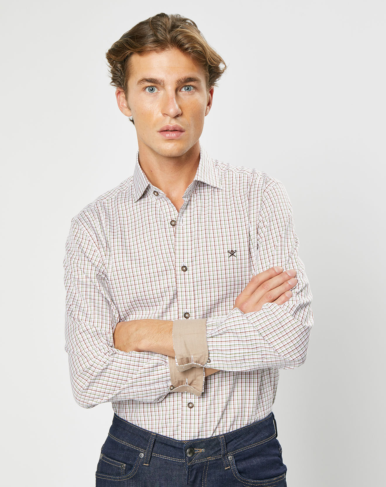 Hackett London Chemise Classic Fit à carreaux beige/vert/rouge