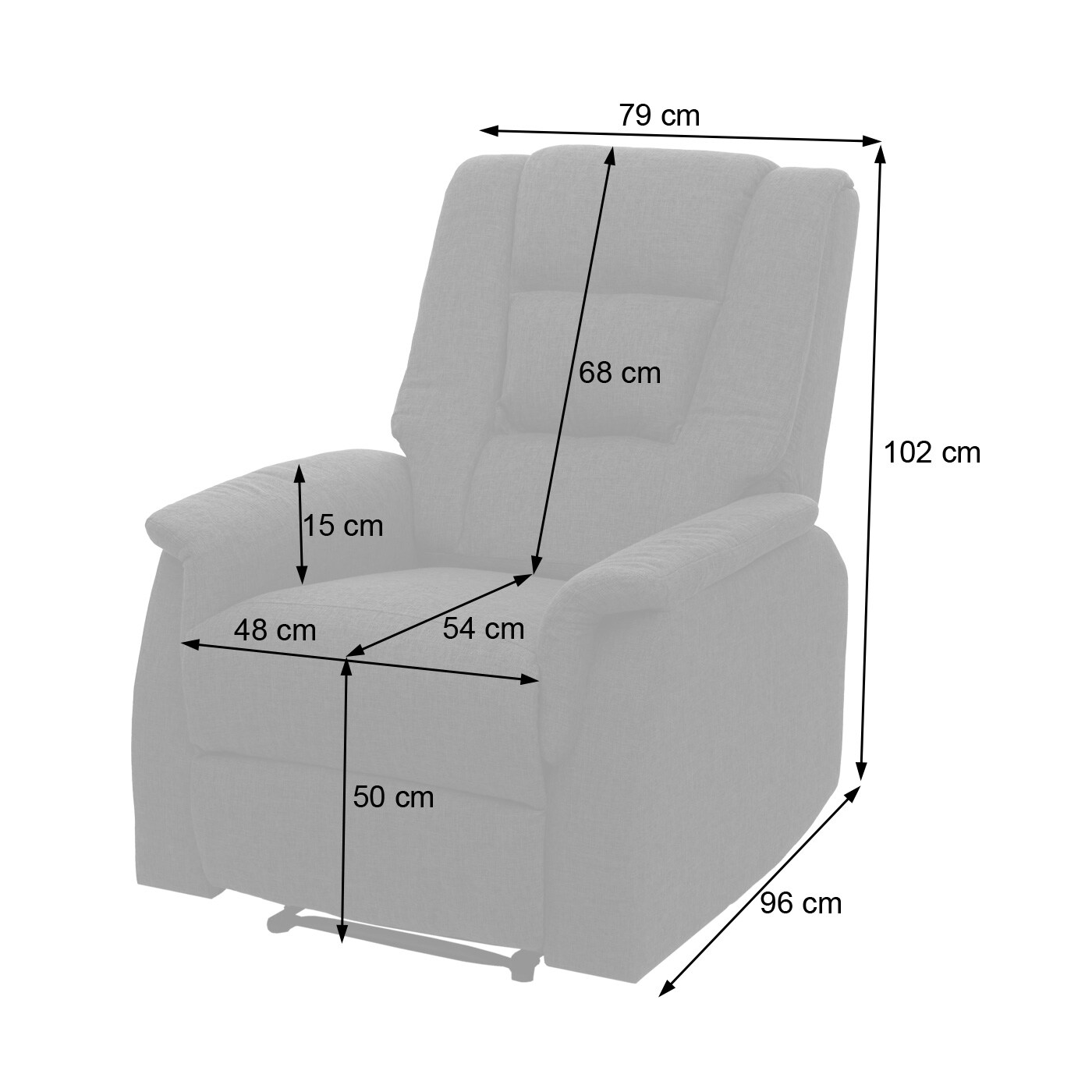 Fernsehsessel MCW-F23, Relaxsessel Liege Sessel, Stoff/Textil 102x79x96cm ~ grau inkl. Massage- und Wärmefunktion