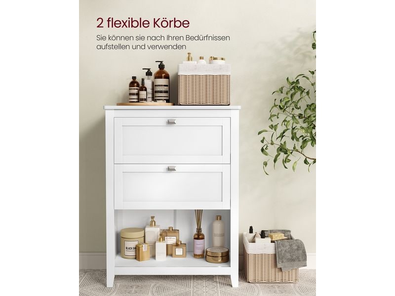 VASAGLE Badezimmer-Schrank 30 x 80 cm, Weiss Schrank für das Badezimmer mit 2 Schubladen und 2 Körben