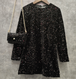 Glitterjurk met tasje - zwart