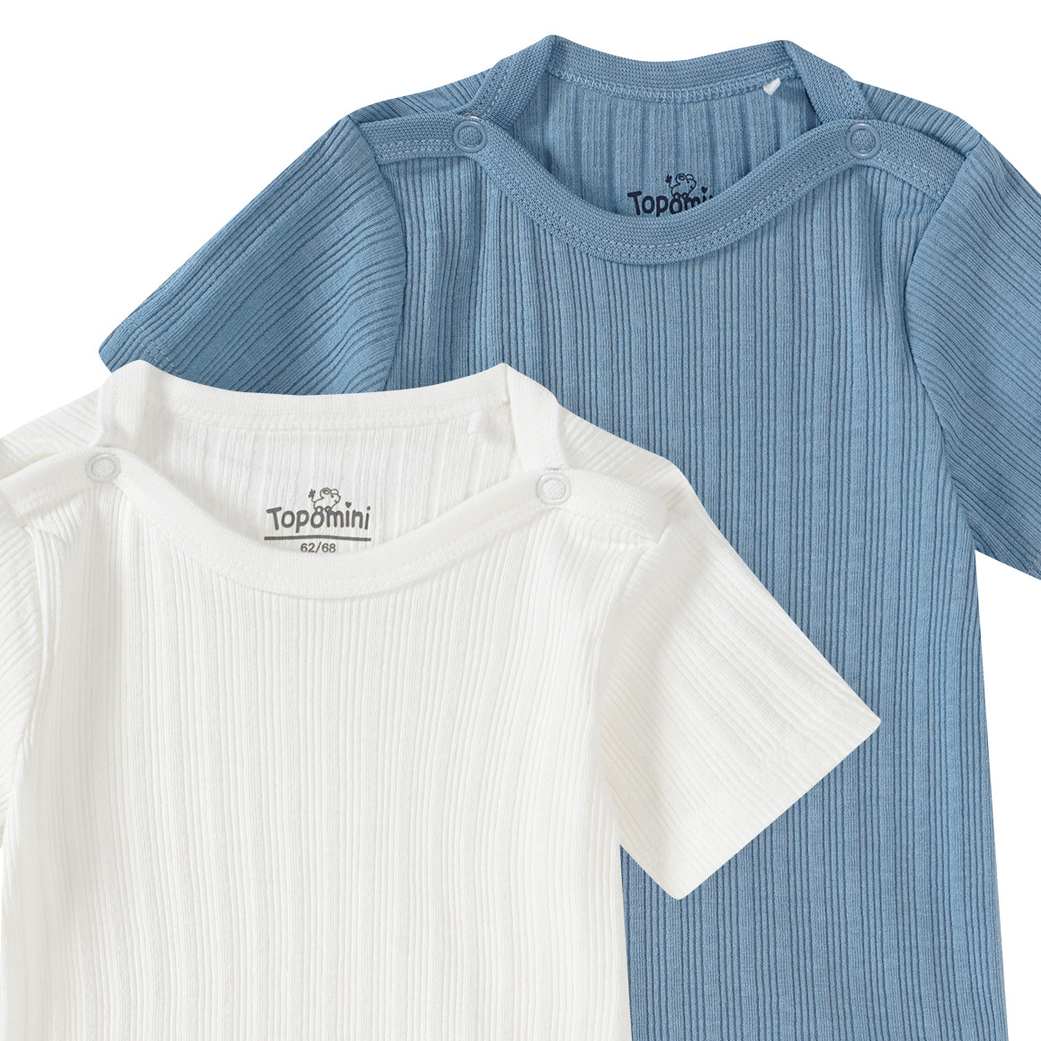 Topomini 2 Baby Bodys mit Rippstruktur taubenblau / weiss